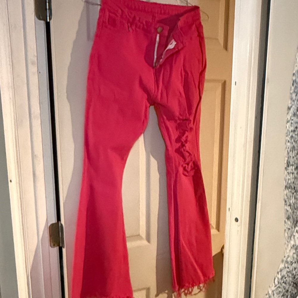 Bright Pink Flared Jeans